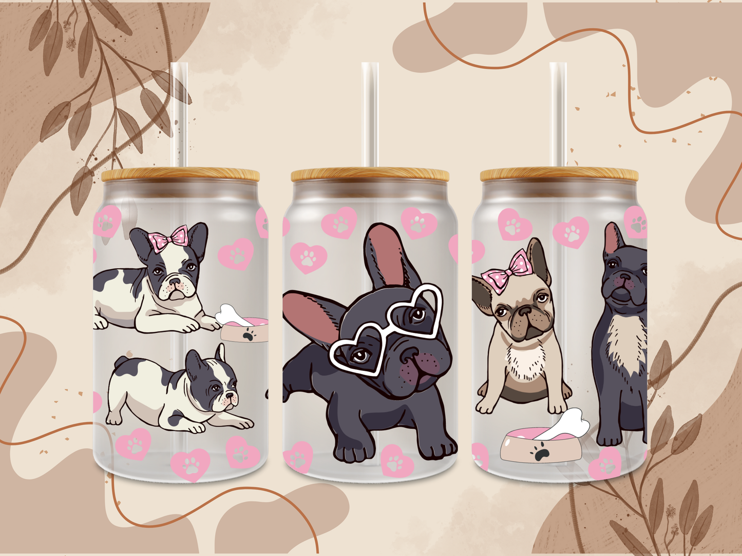 Valentine Frenchie Glass Can