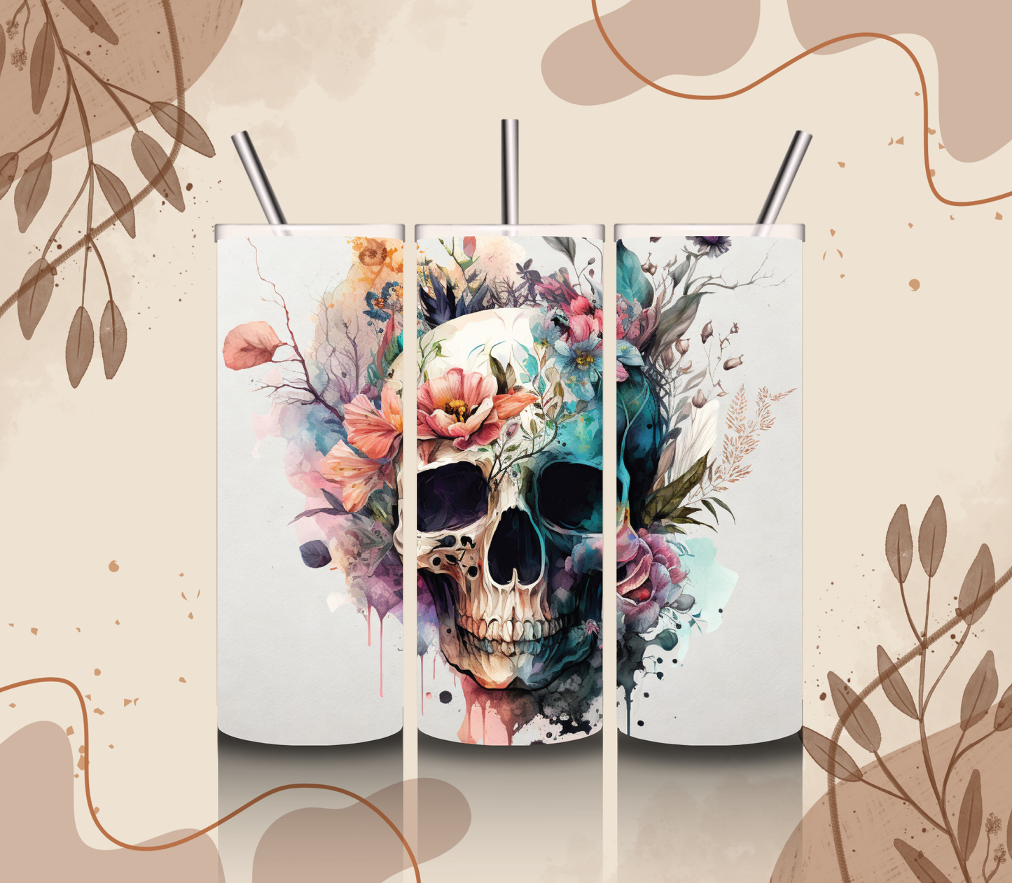 Skull & Flowers Tumbler