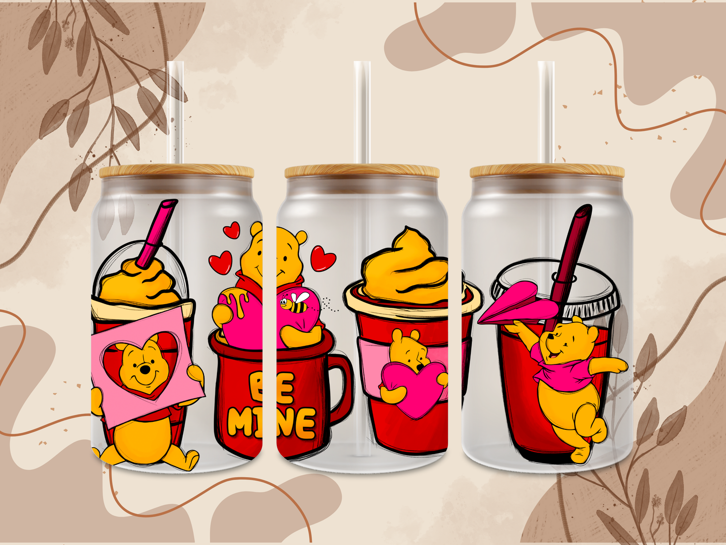 Valentine Pooh Glass Can