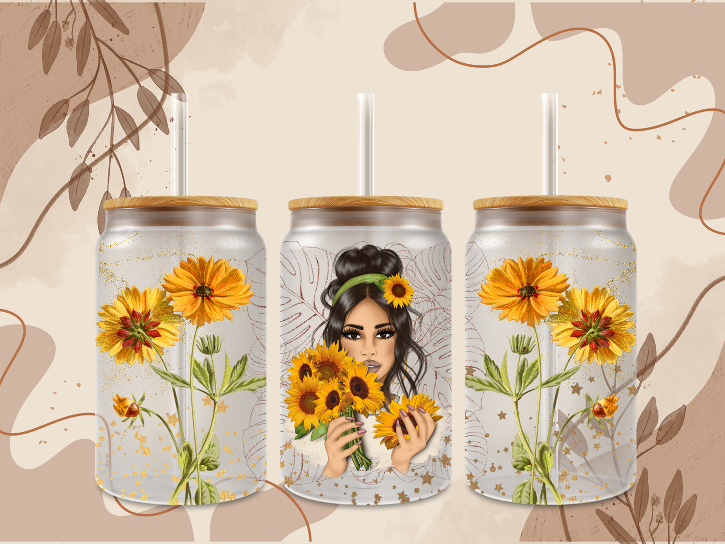 Sunflower Girl Glass Can