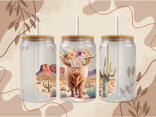 Highland Cow Glass Can