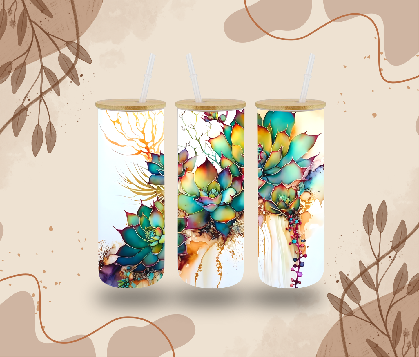 Tall Watercolor Flower Glass Can