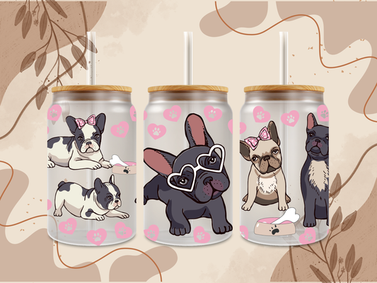 Valentine Frenchie Glass Can