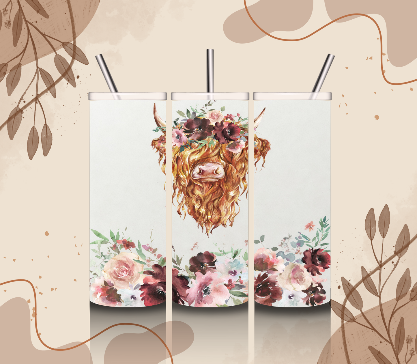 Flower Highland Cow Tumbler