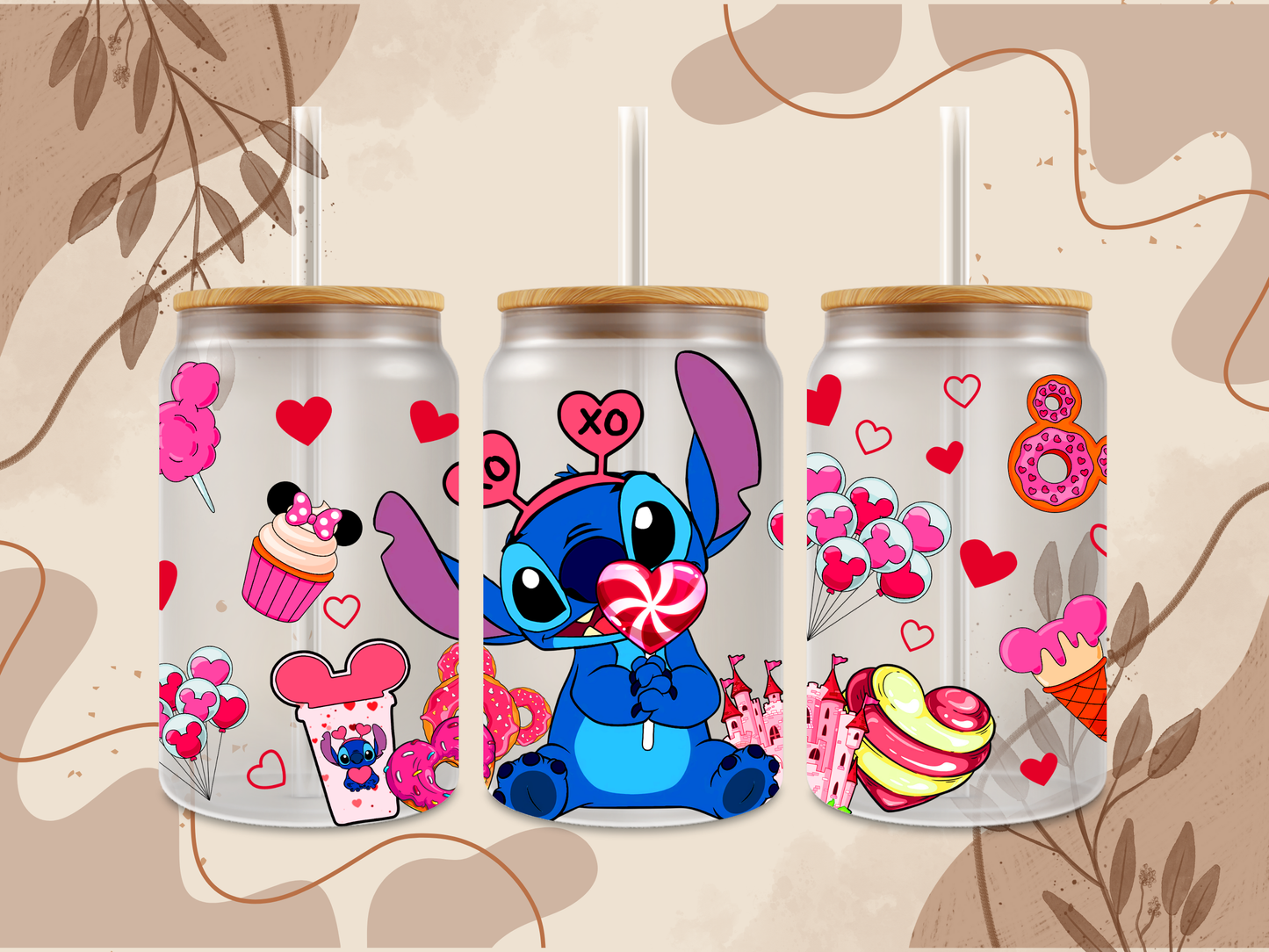 Valentine Stitch Glass Can