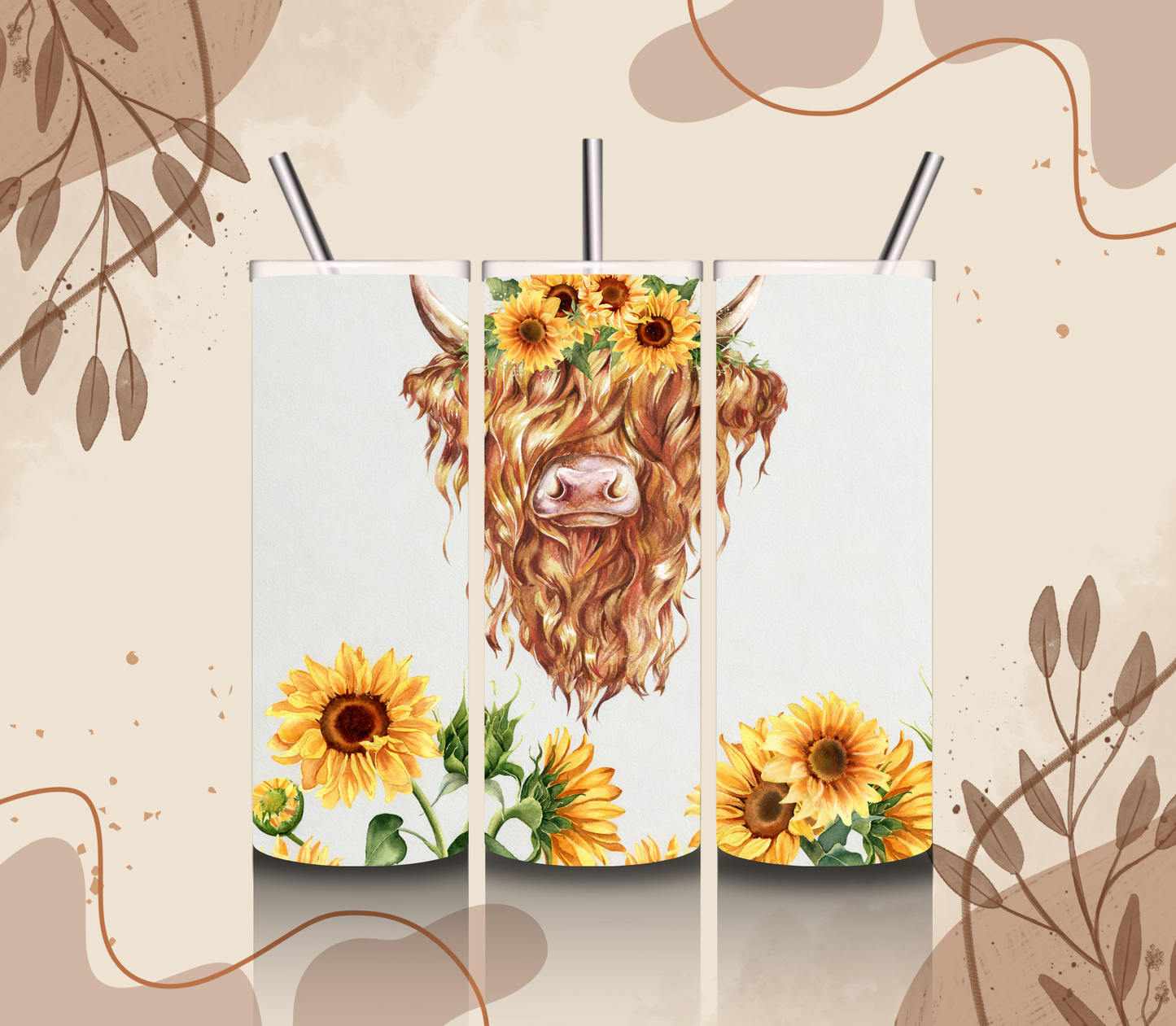 Flower Highland Cow Tumbler