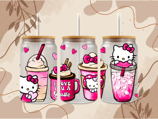 Valentine Kitty Latte Glass Can